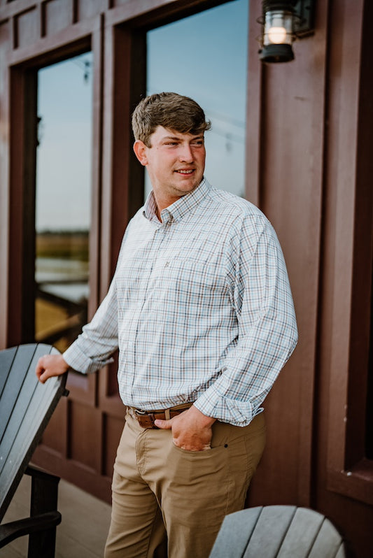 Ivory/Brown/Blue Plaid Button Down