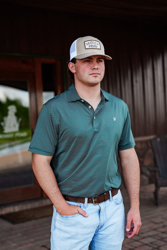 Green/White Striped Polo