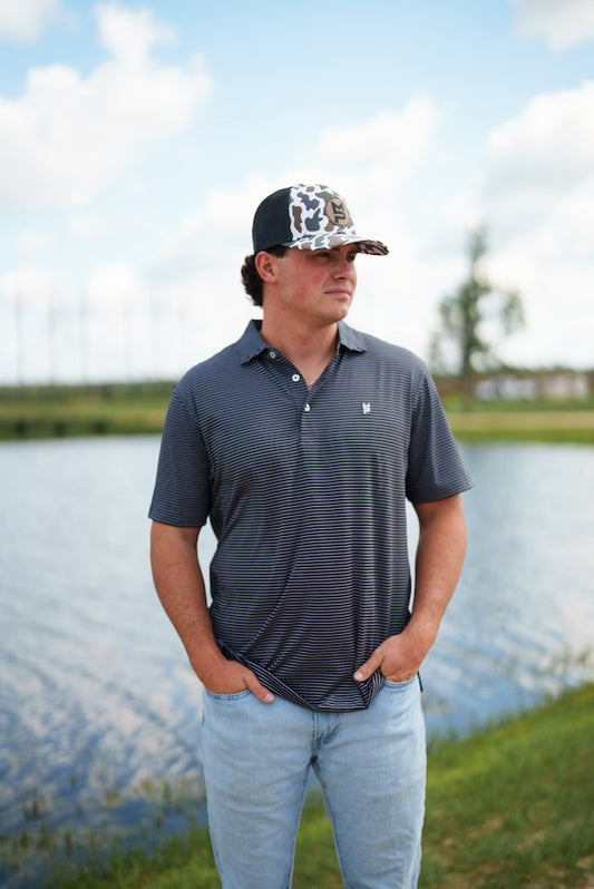 Black/White Striped Polo